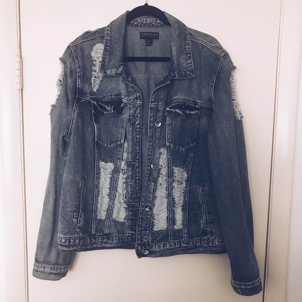 NWOT 3x Destroyed Denim Jacket Forever 21+
